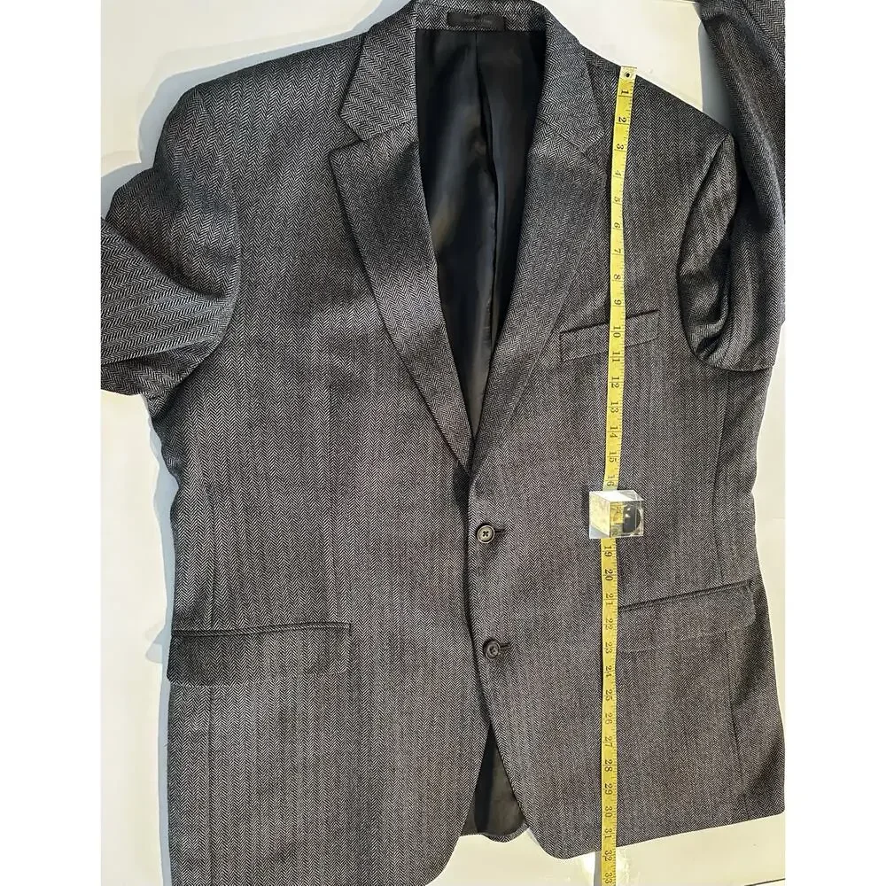 Lauren Ralph Lauren Mens Wool Blazer 46R Grey Herringbone Mens Sportcoat Preppy